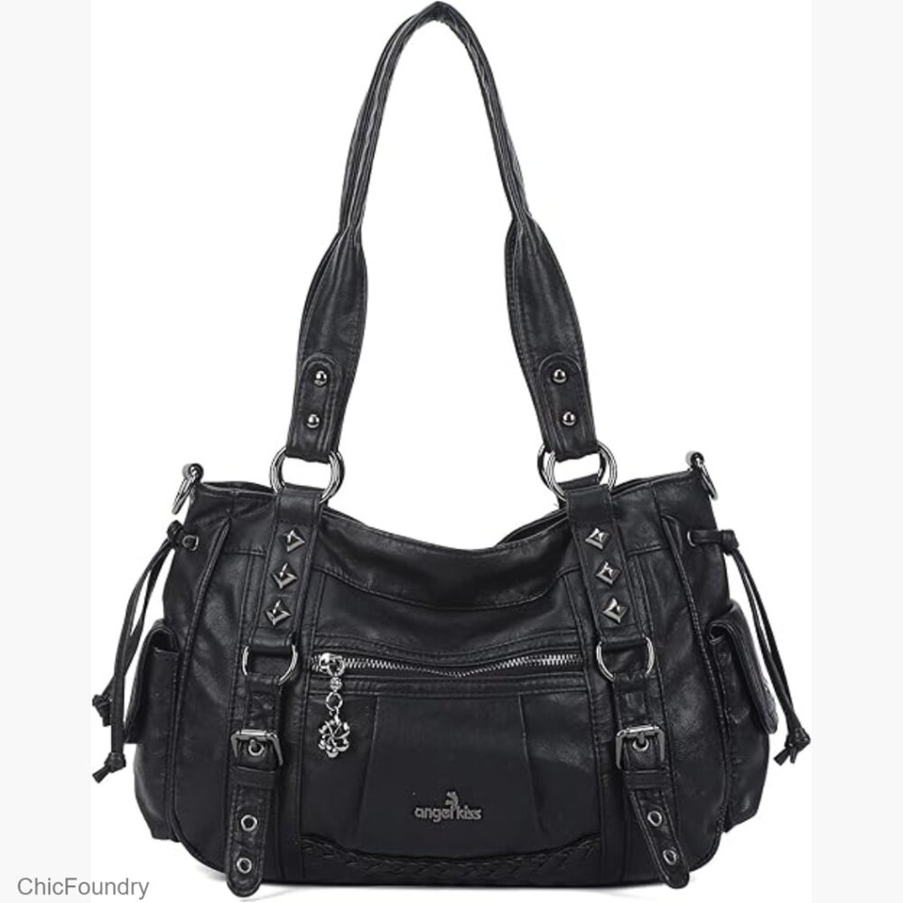 Spacious Vegan Leather Hobo Bag with Adjustable Strap, Fits 13" Laptop